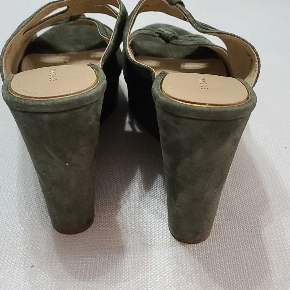 Etienne Aigner Womens Wedge Sandal Hunter Green Leather Knotted Straps Sz 8 NWOT